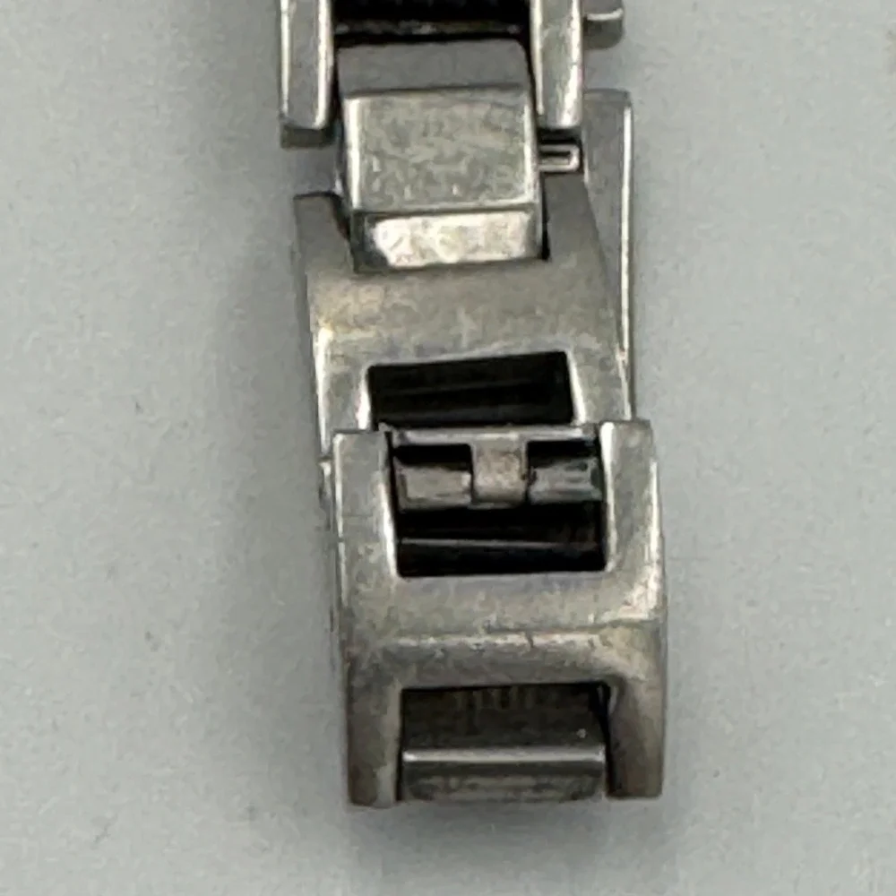 Mens Stainless Steel Link Bracelet‎ Silver Black Carbon Fiber Inlay Industrial